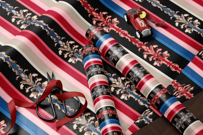 Black Baroque Stripe Wrapping Paper
