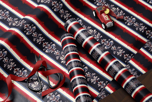 Red Navy Decorative Stripe Wrapping Paper