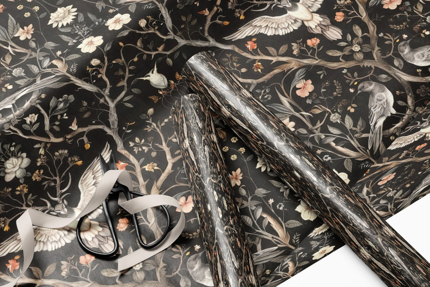 Dark Forest Birds Wrapping Paper