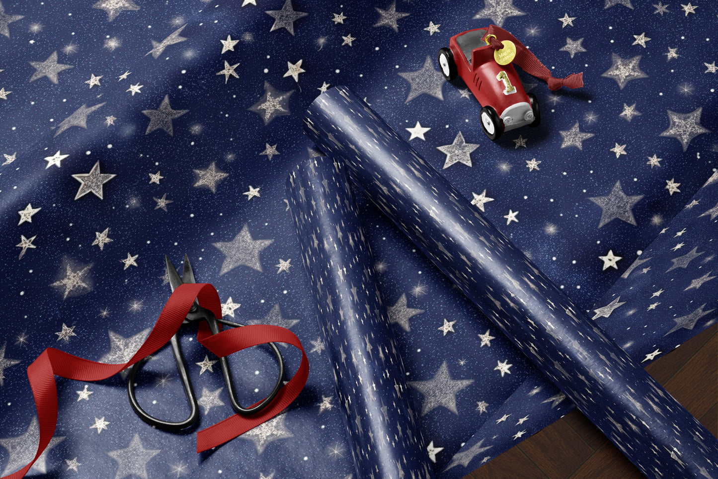 Navy White Stars Wrapping Paper