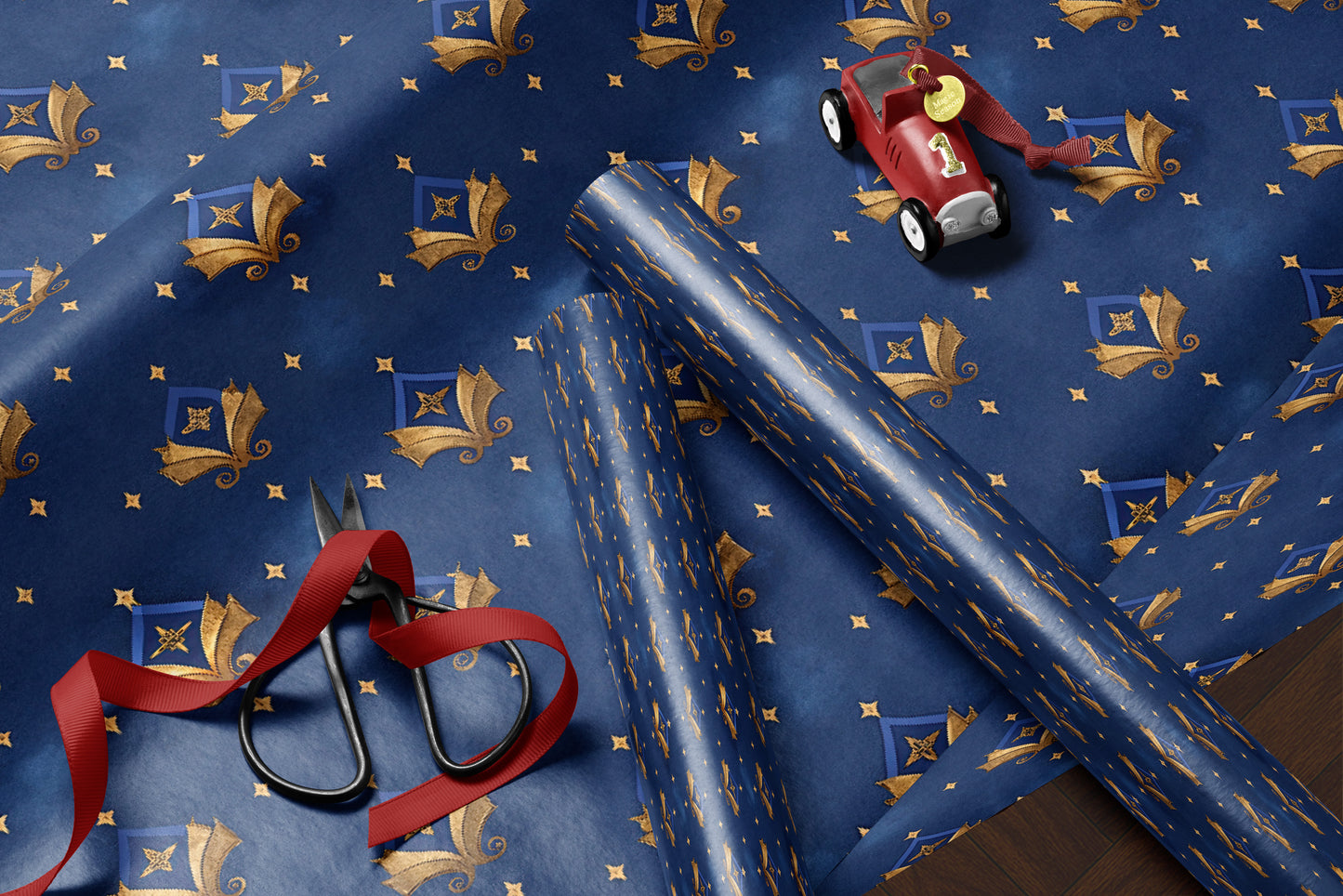 Royal Blue Fleur-de-Lis Wrapping Paper