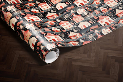 Dark Christmas Village Wrapping Paper