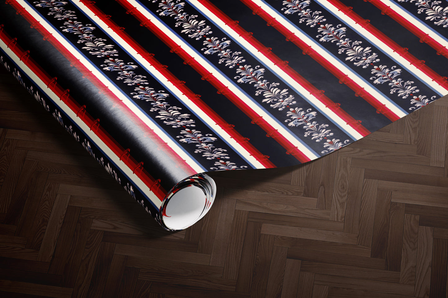 Red Navy Decorative Stripe Wrapping Paper