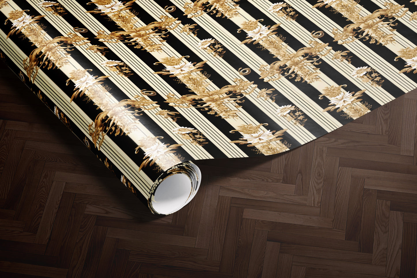 Luxury Black Cream Baroque Wrapping Paper