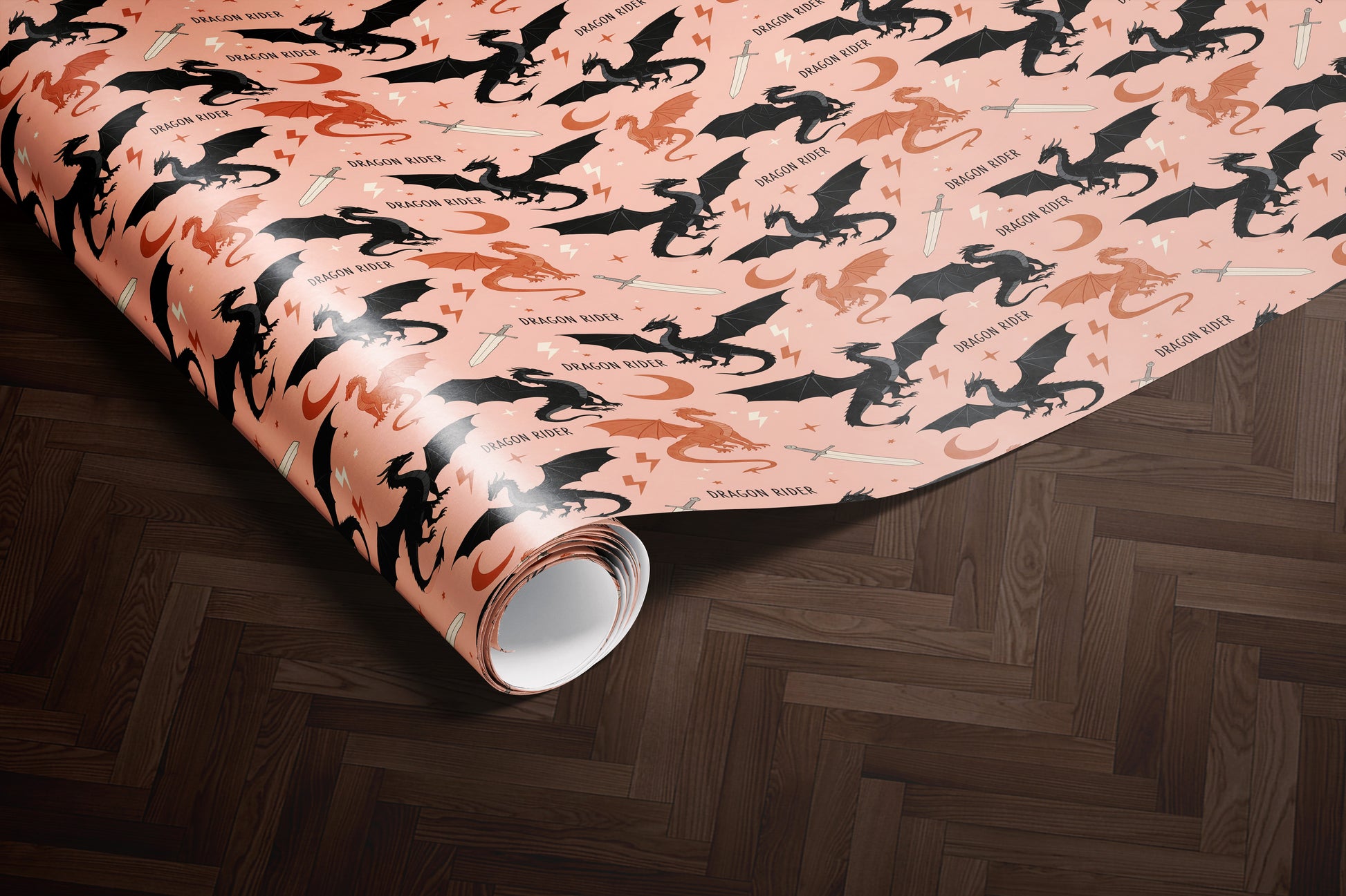 Peach Dragon Rider Wrapping Paper Roll - MagicMerchEmporium