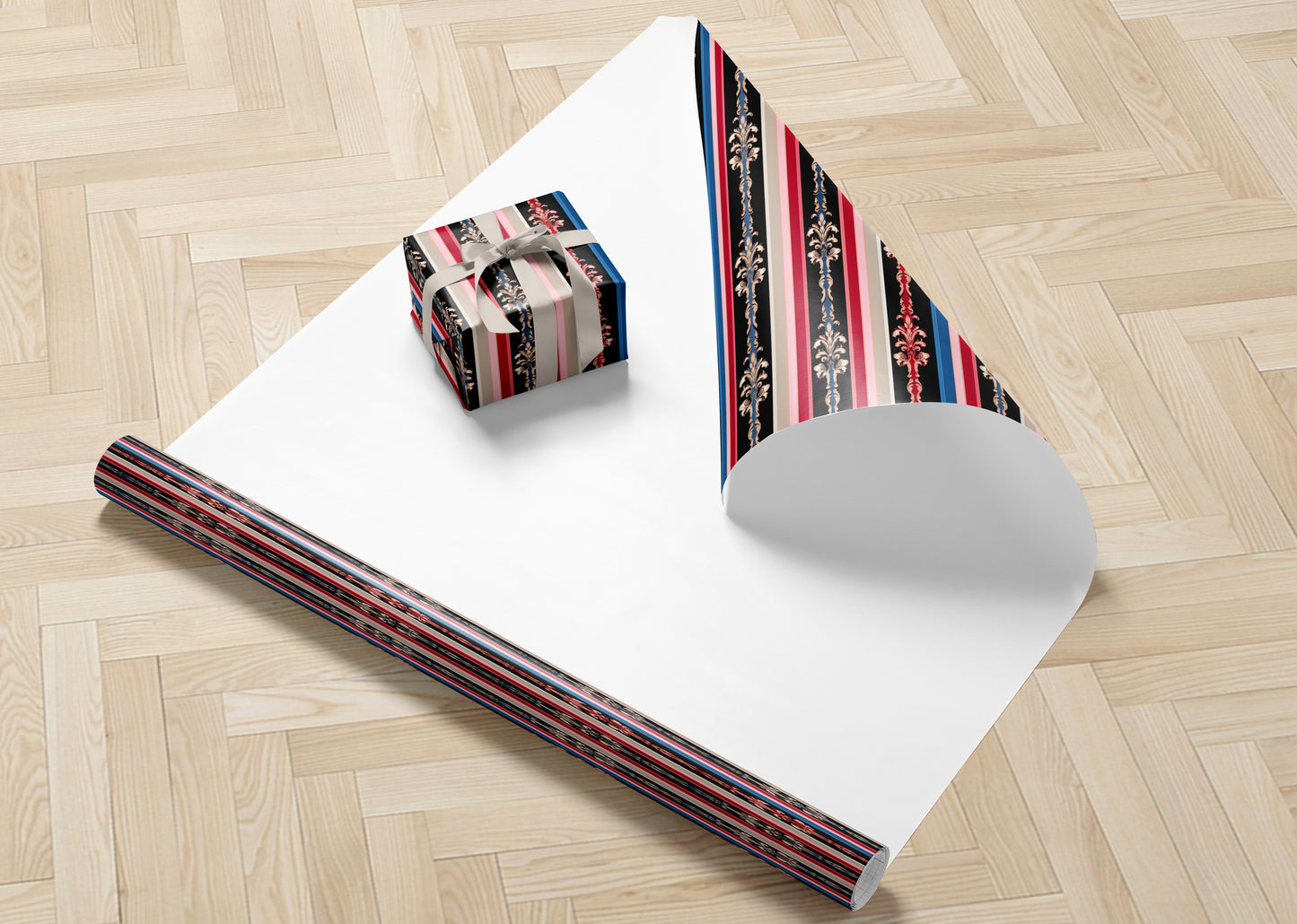 Black Baroque Stripe Wrapping Paper