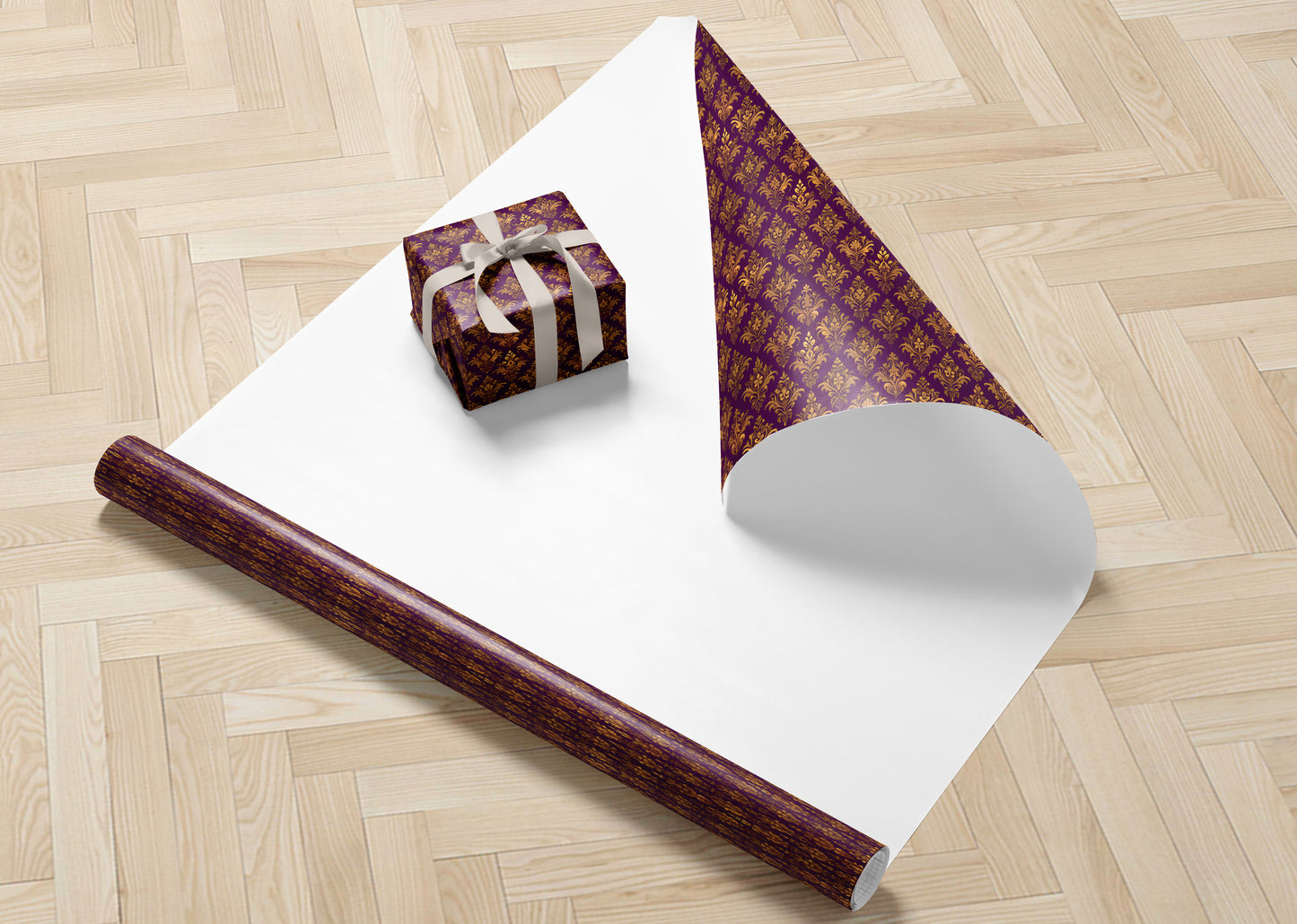 Luxury Purple Baroque Damask Wrapping Paper