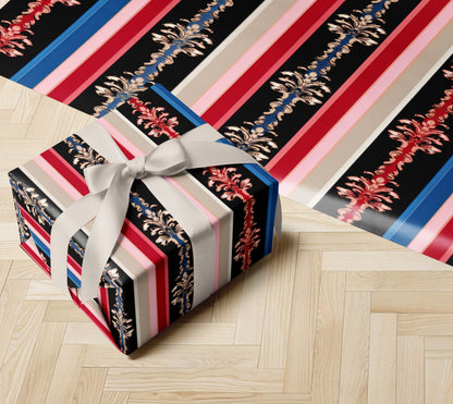 Black Baroque Stripe Wrapping Paper