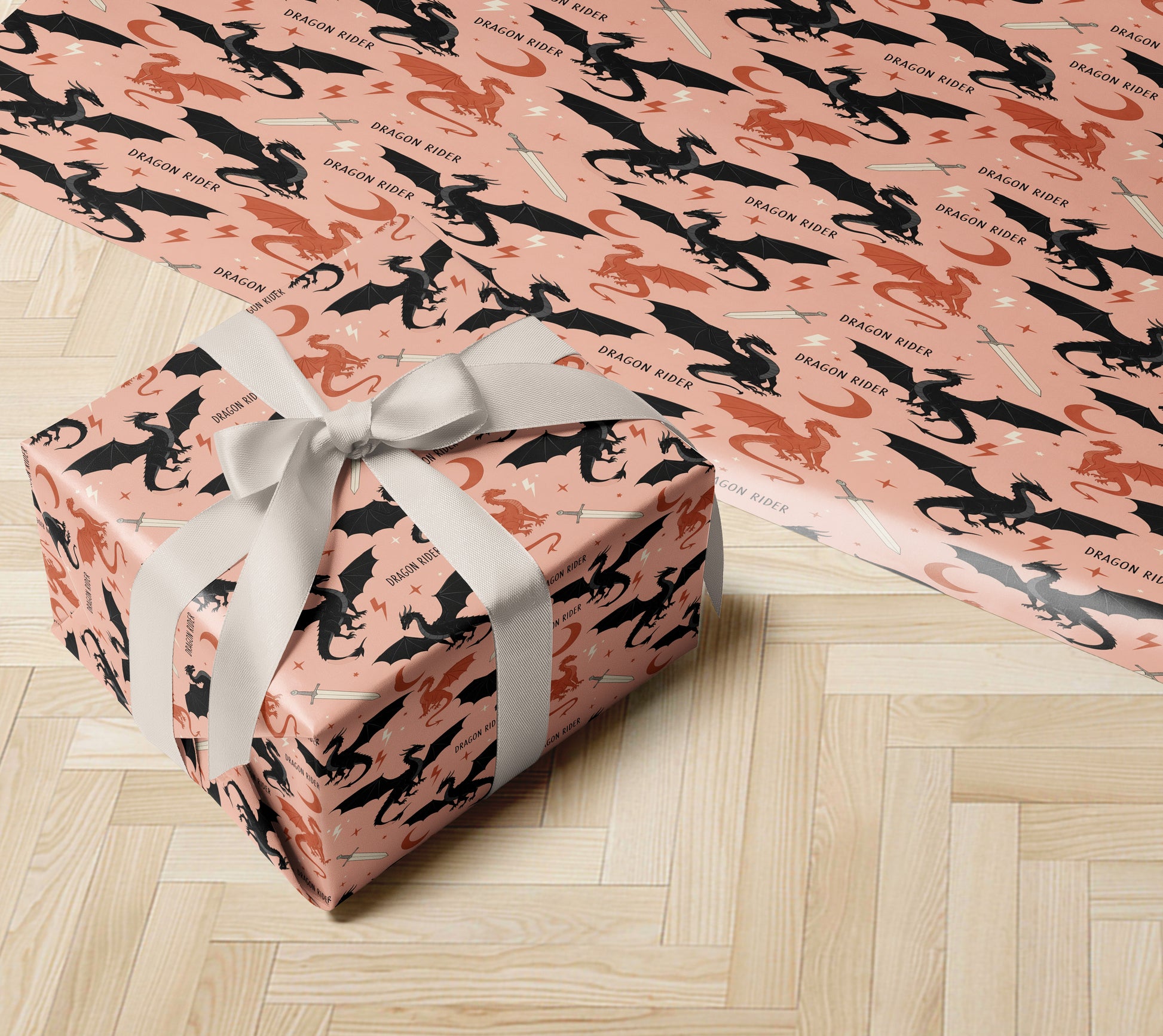 Peach Dragon Rider Wrapping Paper Roll - MagicMerchEmporium