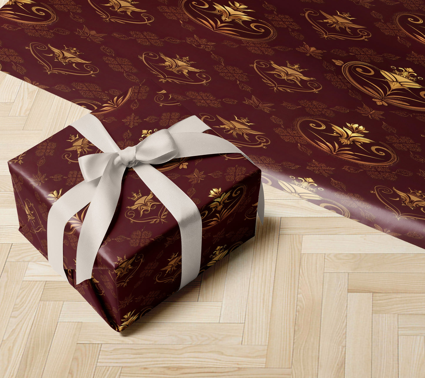 Burgundy Regal Baroque Wrapping Paper