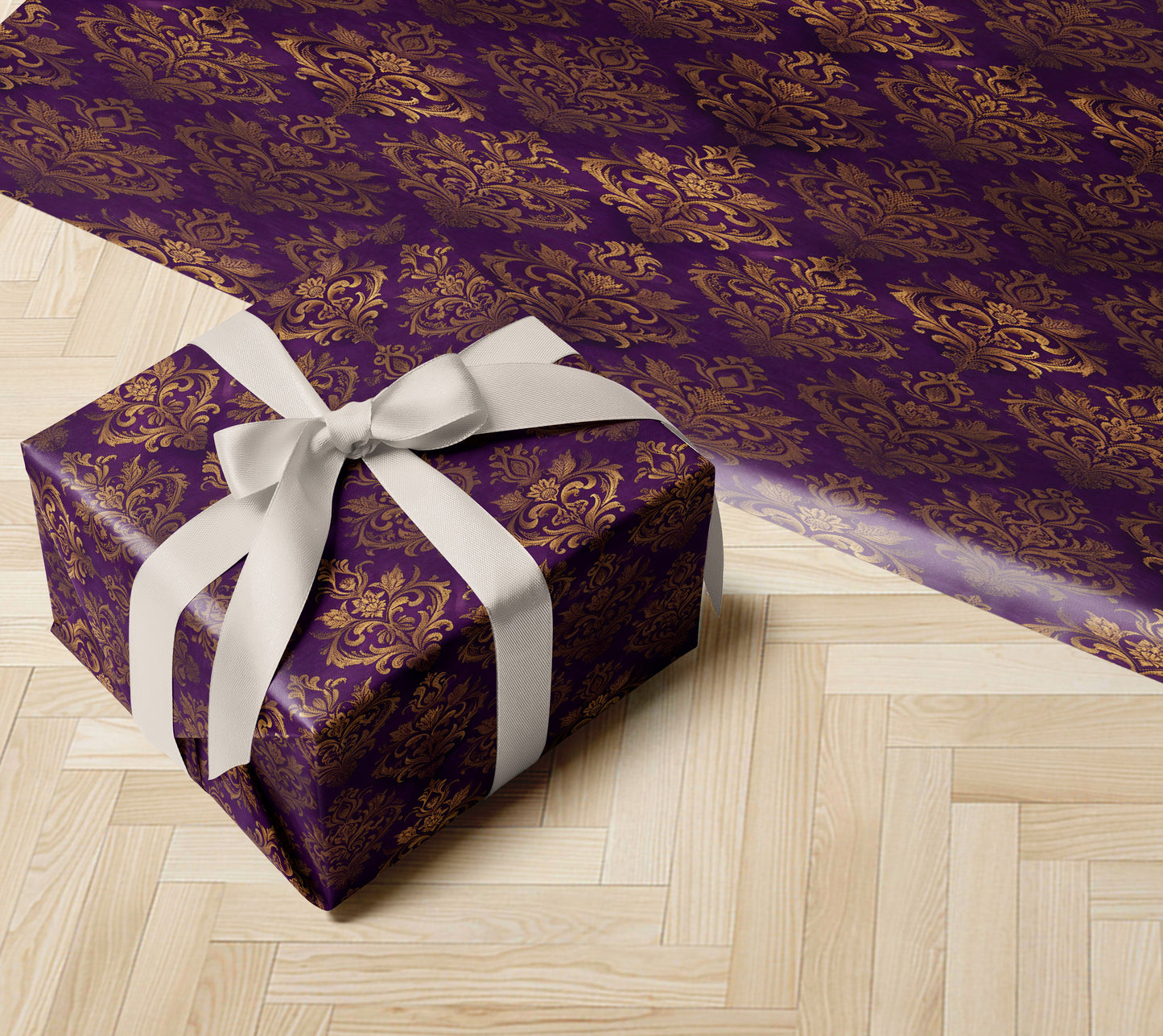 Purple Baroque Damask Wrapping Paper