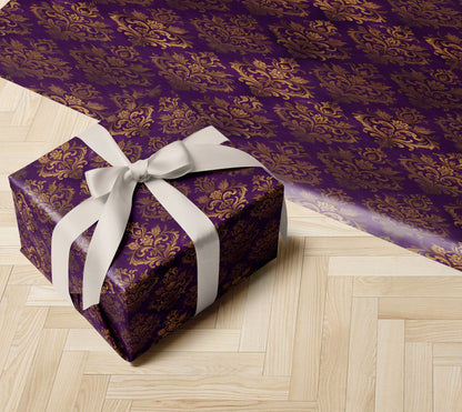 Purple Baroque Damask Wrapping Paper