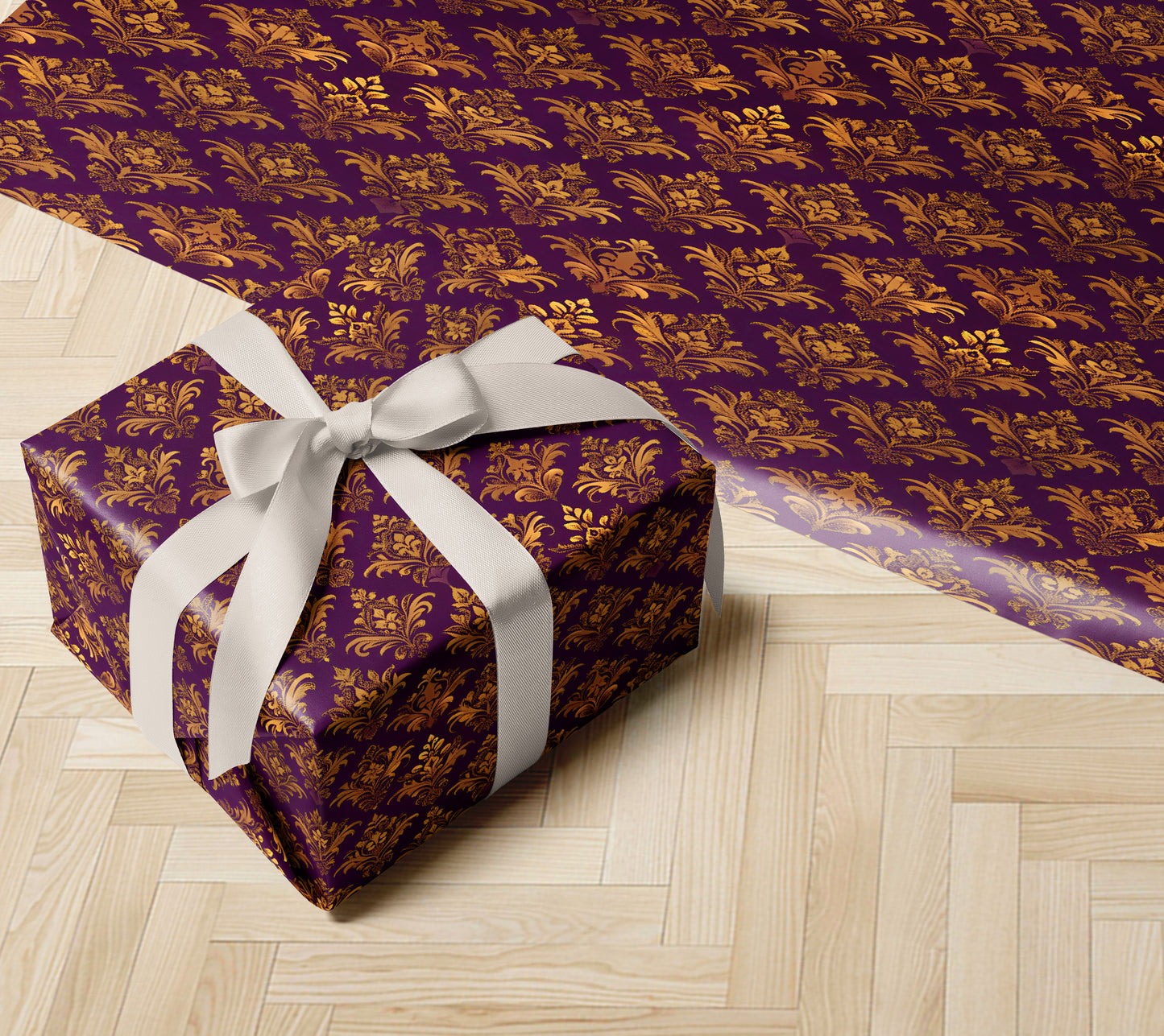 Luxury Purple Baroque Damask Wrapping Paper
