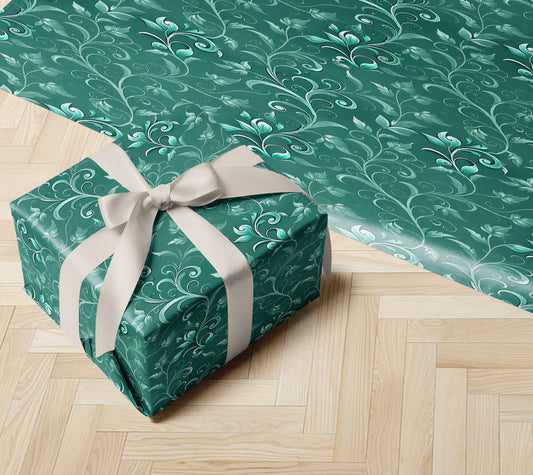 Teal Floral Baroque Wrapping Paper
