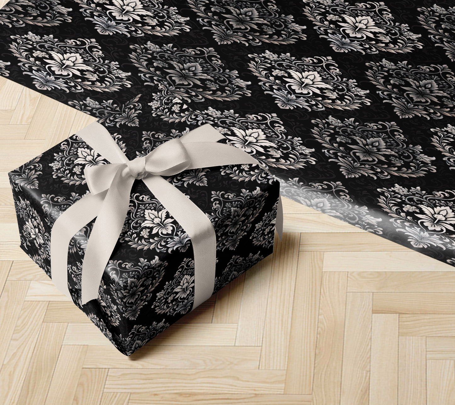 Elegant Silver Damask Wrapping Paper