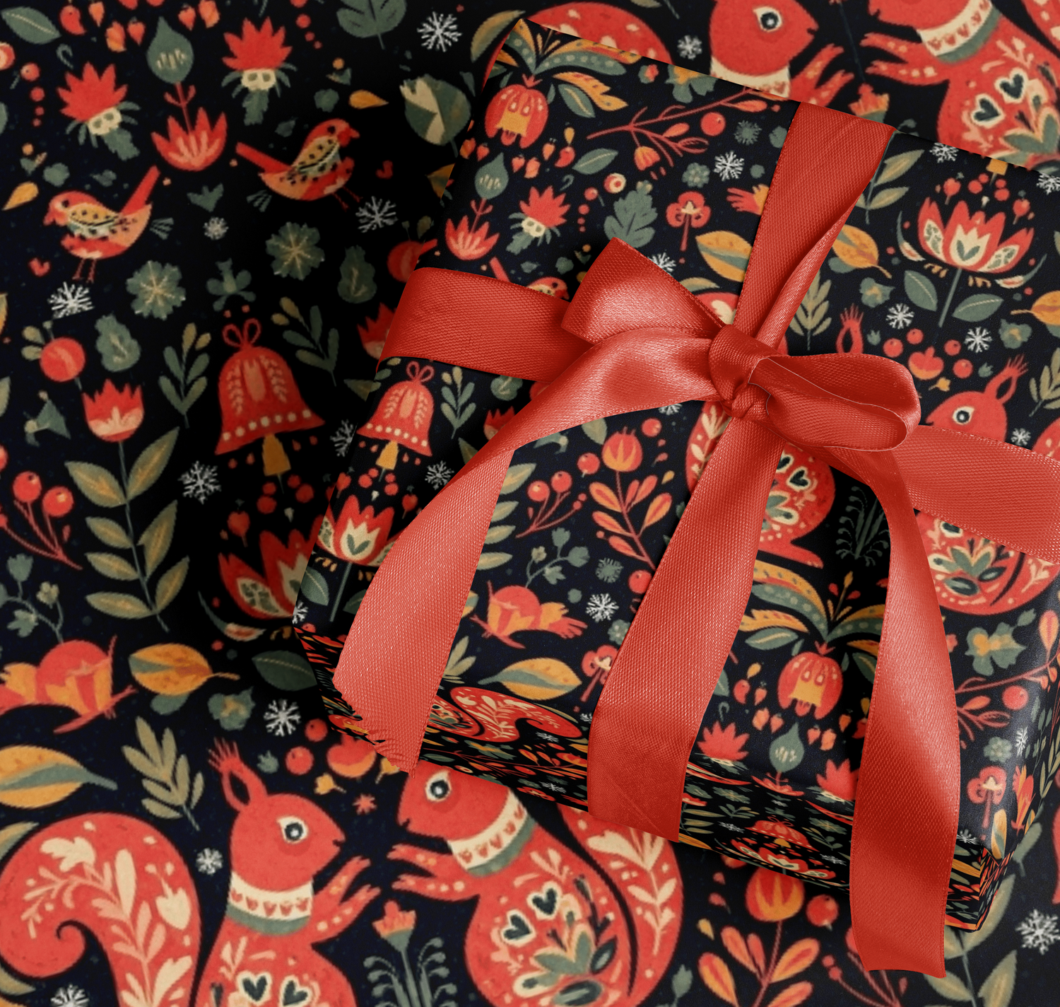 Scandinavian Folk Art Wrapping Paper - MagicMerchEmporium