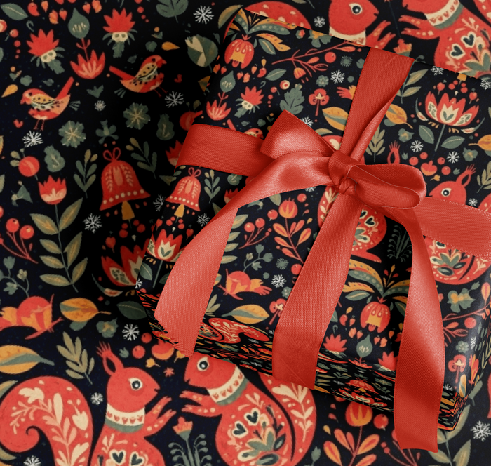 Scandinavian Folk Art Wrapping Paper - MagicMerchEmporium
