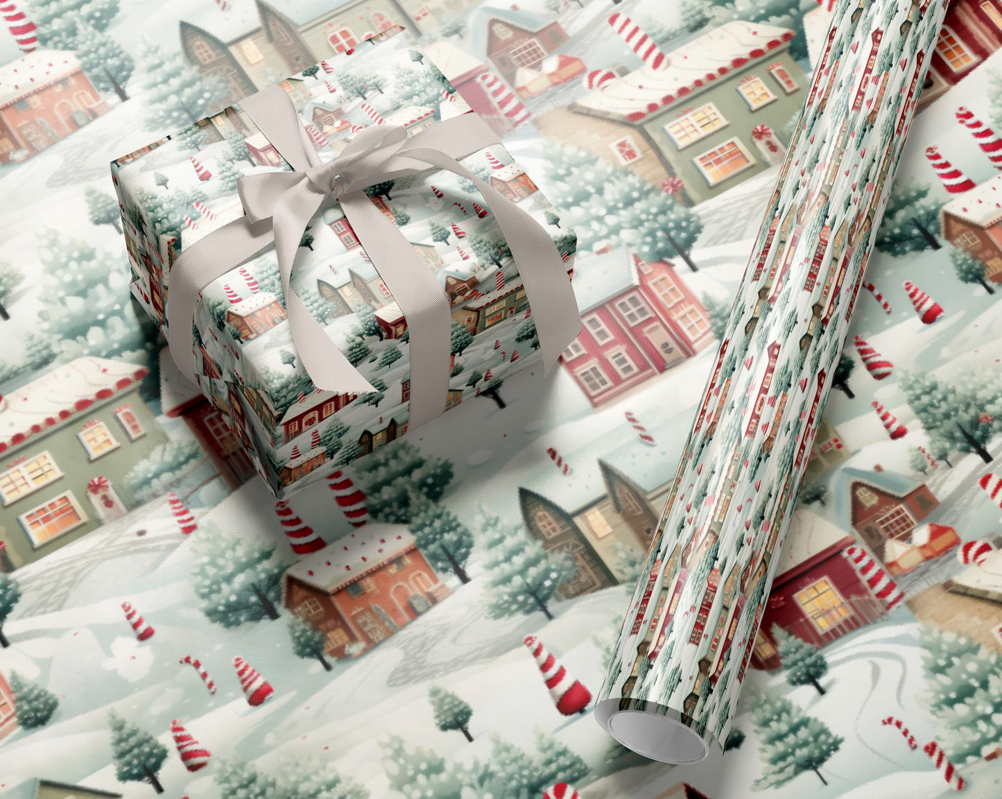 Snowy Winter Town Wrapping Paper