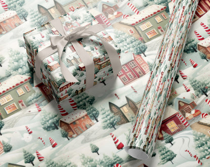 Snowy Winter Town Wrapping Paper