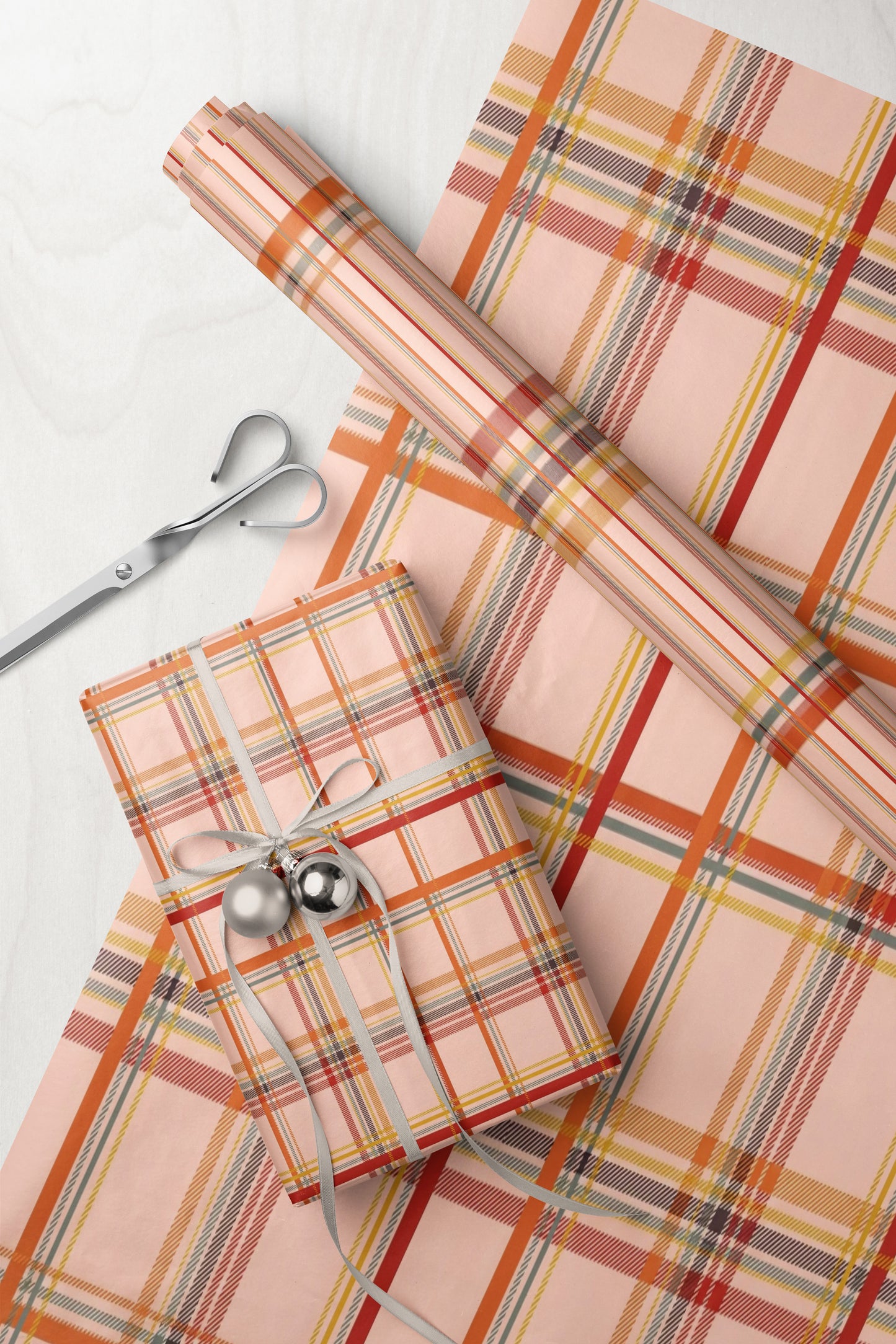 Peach Plaid Wrapping Paper