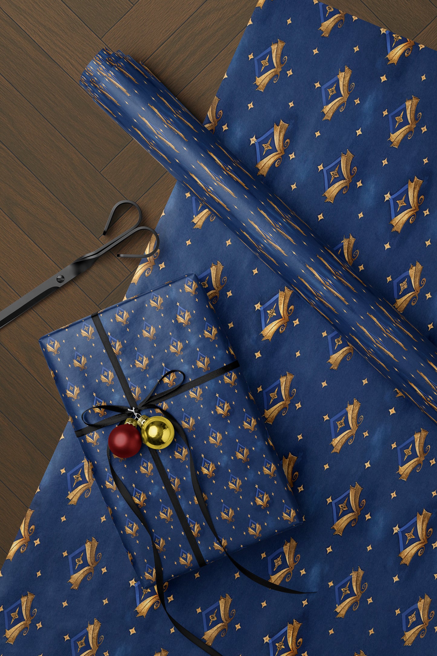 Royal Blue Fleur-de-Lis Wrapping Paper