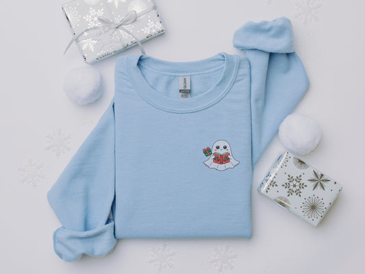 👻 Cute Christmas Ghost Embroidered Sweatshirt