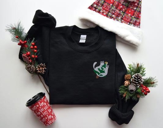 🎄 Festive "Christmas Tree Cats" Embroidered Sweatshirt