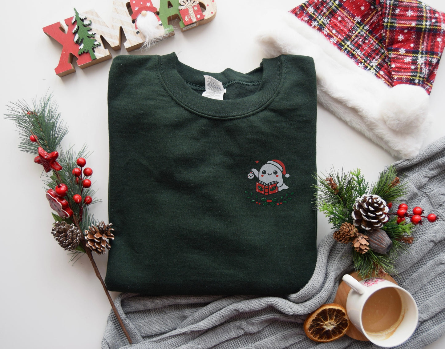 🎄 Cozy Christmas Ghost Embroidered Sweatshirt