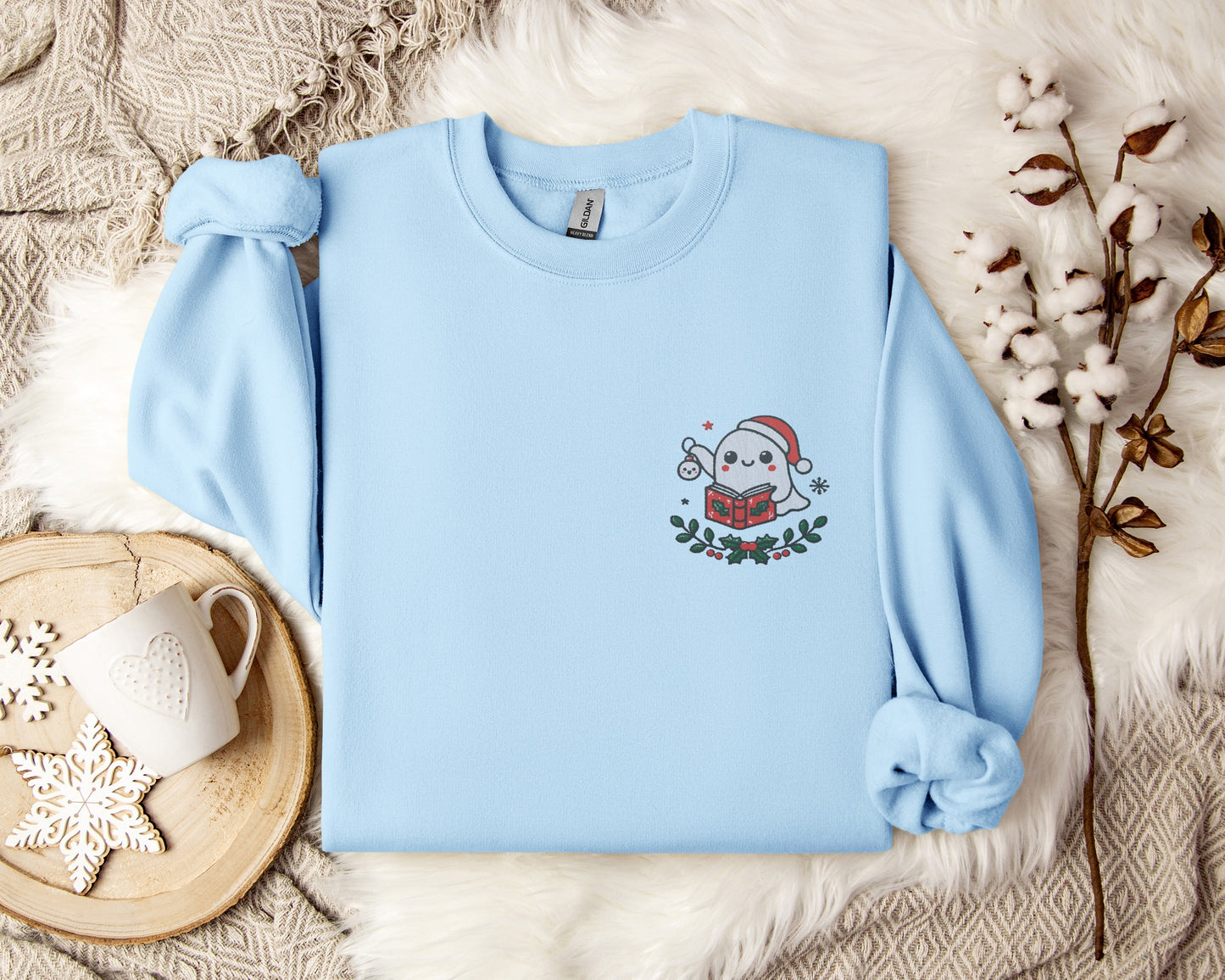 🎄 Cozy Christmas Ghost Embroidered Sweatshirt