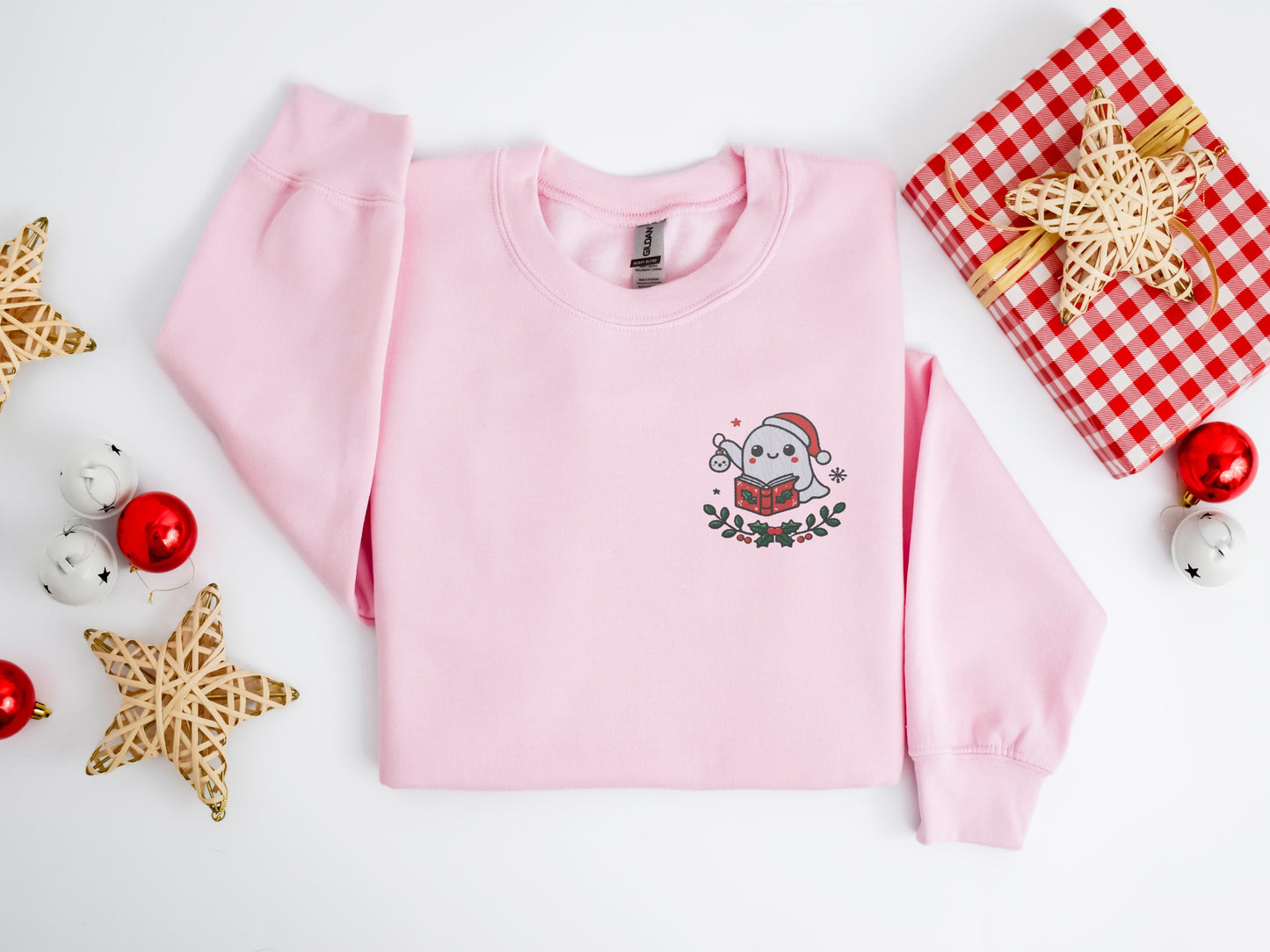 🎄 Cozy Christmas Ghost Embroidered Sweatshirt