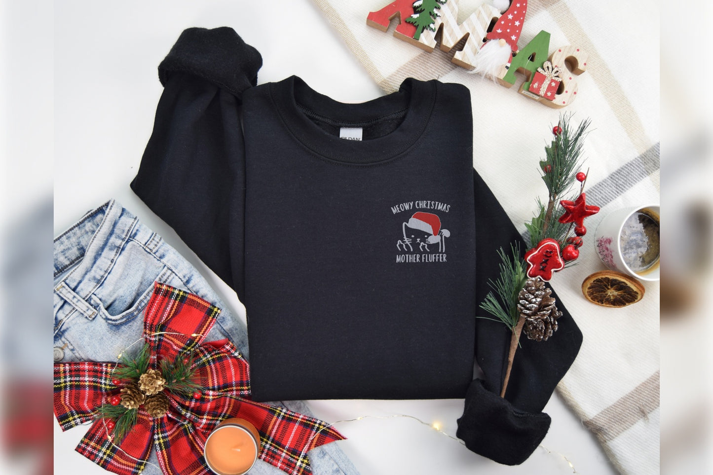 Meowy Christmas Mother Fluffer" Embroidered Sweatshirt 🎅🐾