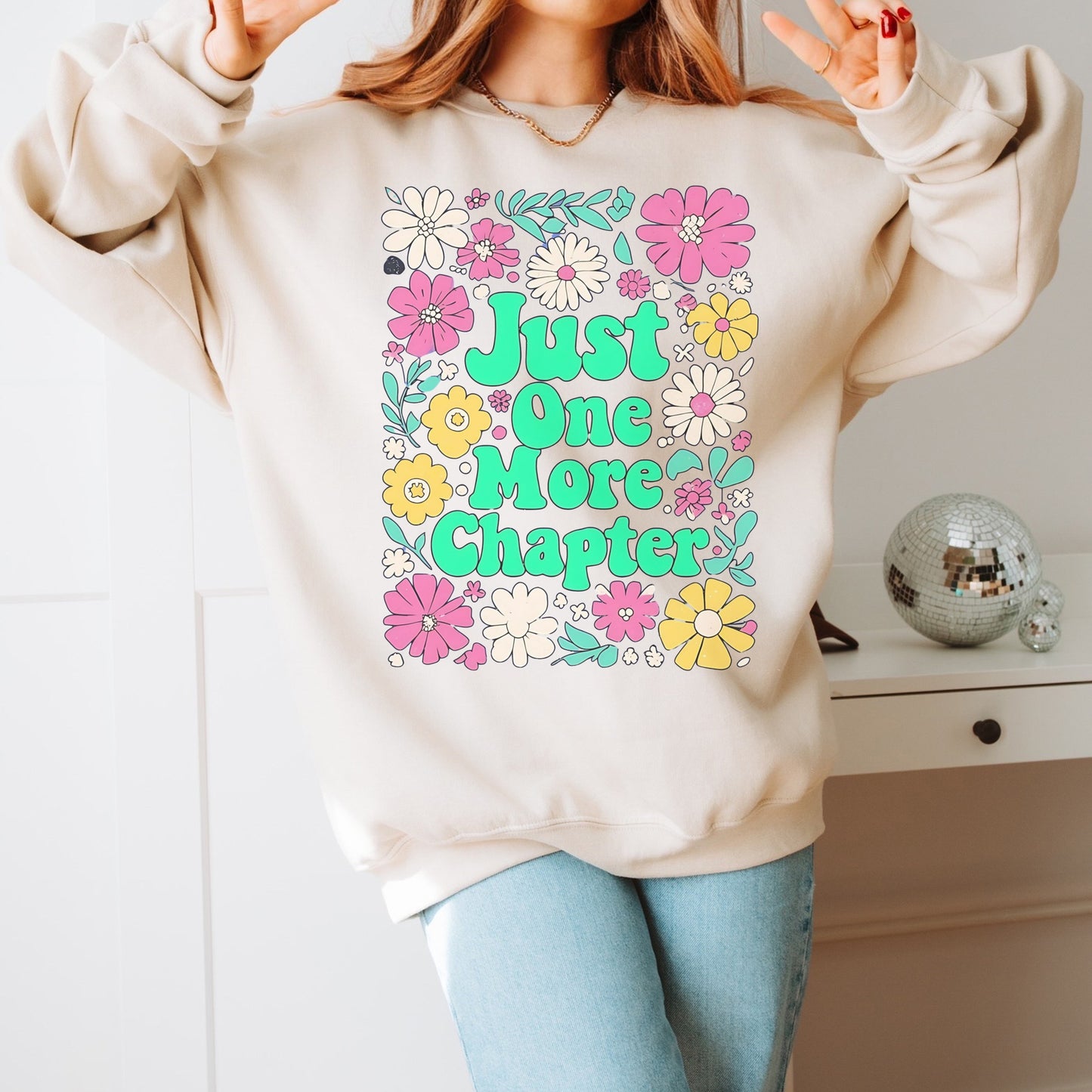 "Just One More Chapter" Floral Bookworm Sweatshirt 📚🌸