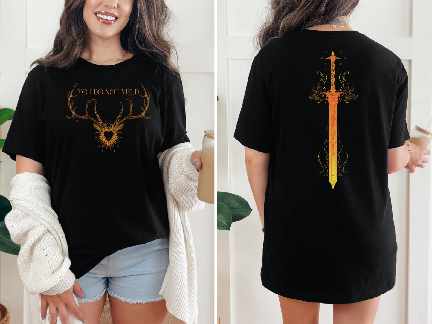 🦌 Throne of Glass T-Shirt - You Do Not Yield Quote - Sword & Stag Design 🦌