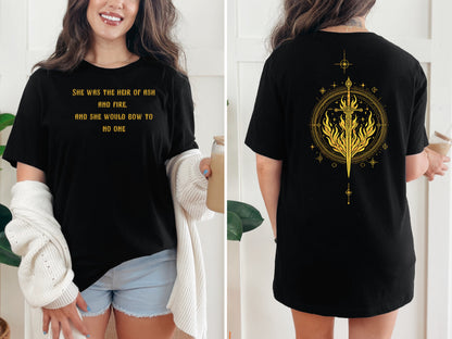 🔥 Aelin Galathynius Fantasy Shirt - "Ash and Fire" Quote with Fiery Sword Graphic 🔥