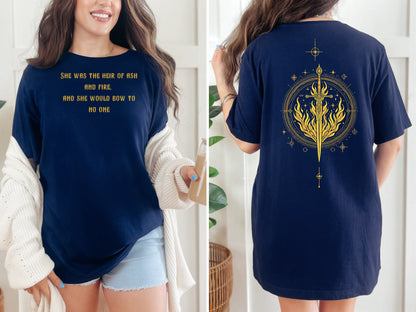 🔥 Aelin Galathynius Fantasy Shirt - "Ash and Fire" Quote with Fiery Sword Graphic 🔥