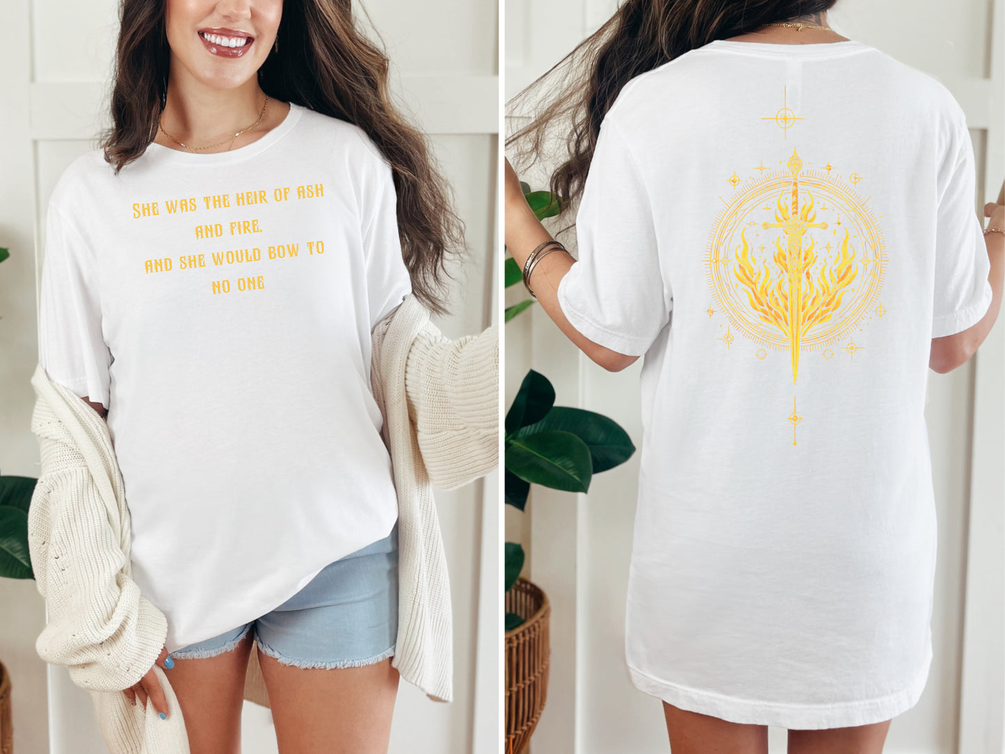 🔥 Aelin Galathynius Fantasy Shirt - "Ash and Fire" Quote with Fiery Sword Graphic 🔥