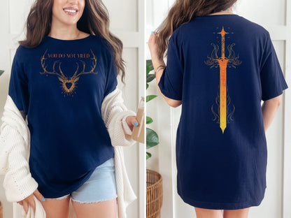 🦌 Throne of Glass T-Shirt - You Do Not Yield Quote - Sword & Stag Design 🦌