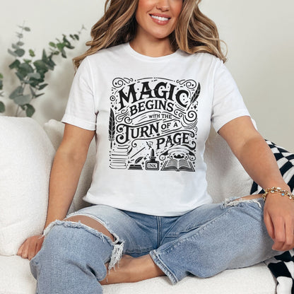 ✨ "Magic Begins with the Turn of a Page" Book Lover's T-Shirt