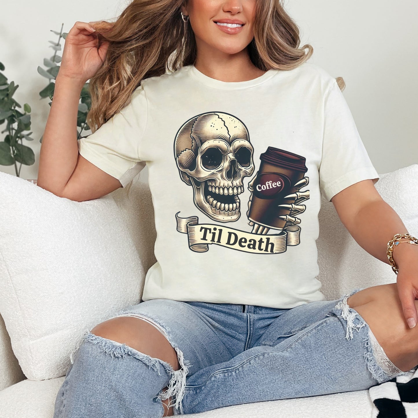 💀 Til Death Coffee Skull T-shirt - Spooky Goth Fashion for Halloween & Coffee Lovers ☕