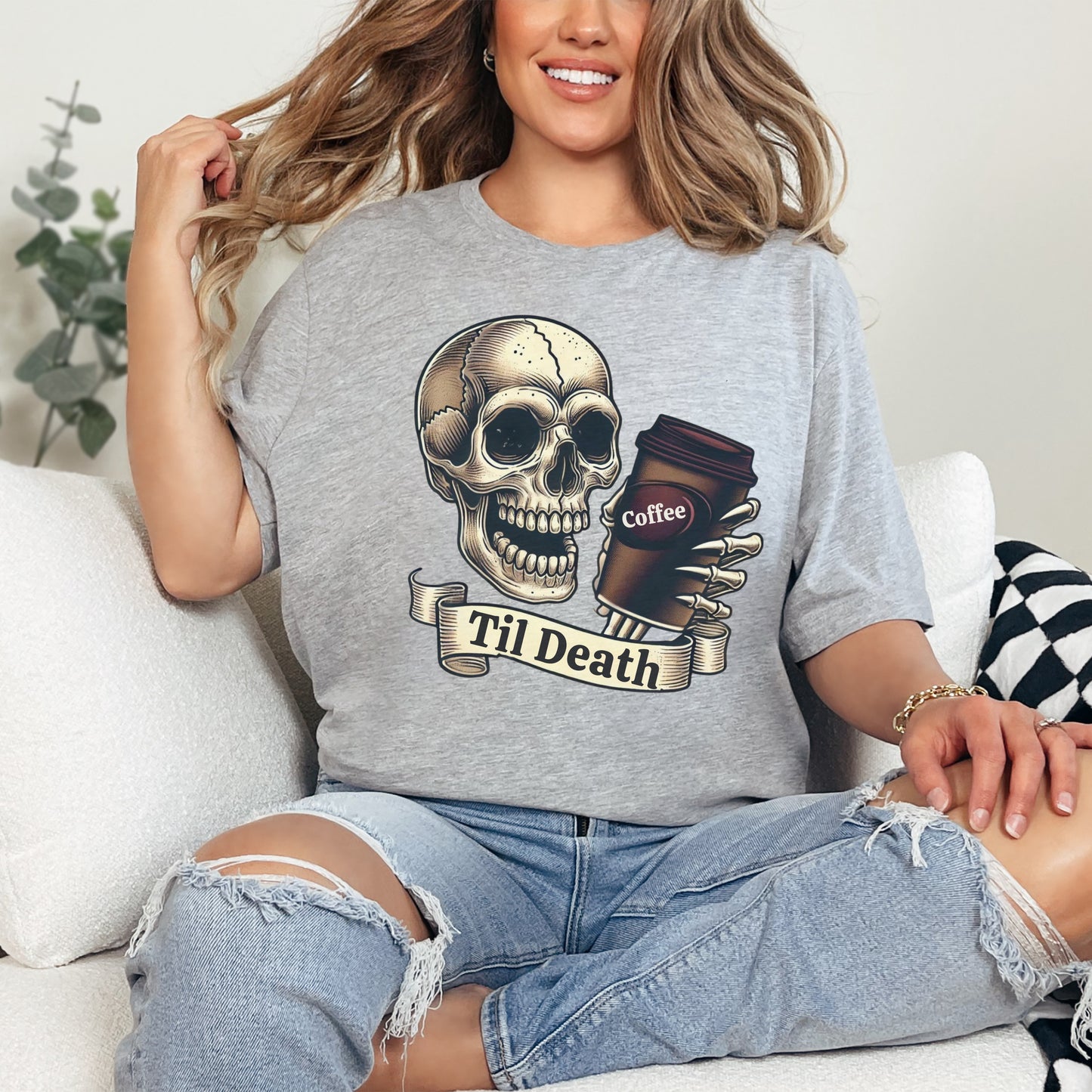 💀 Til Death Coffee Skull T-shirt - Spooky Goth Fashion for Halloween & Coffee Lovers ☕