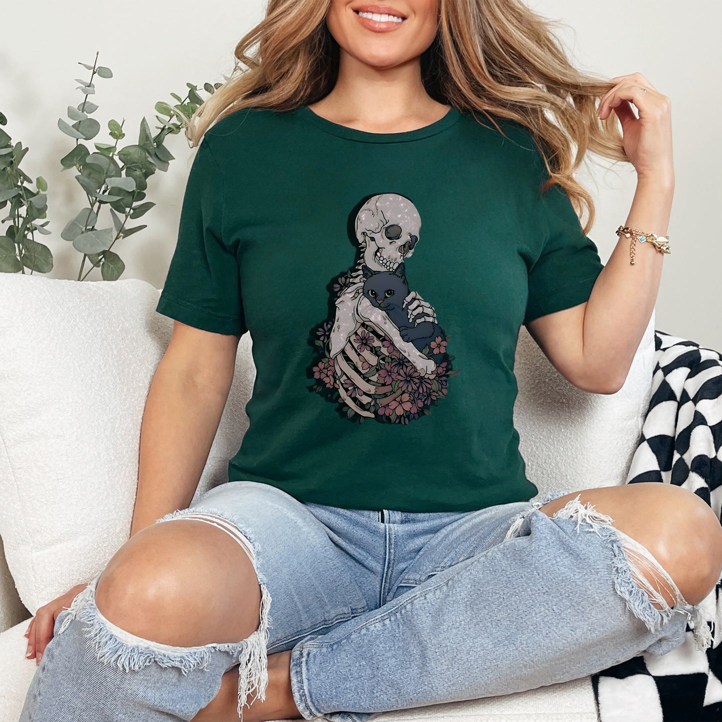 💀 Skeleton & Cat Lover T-Shirt