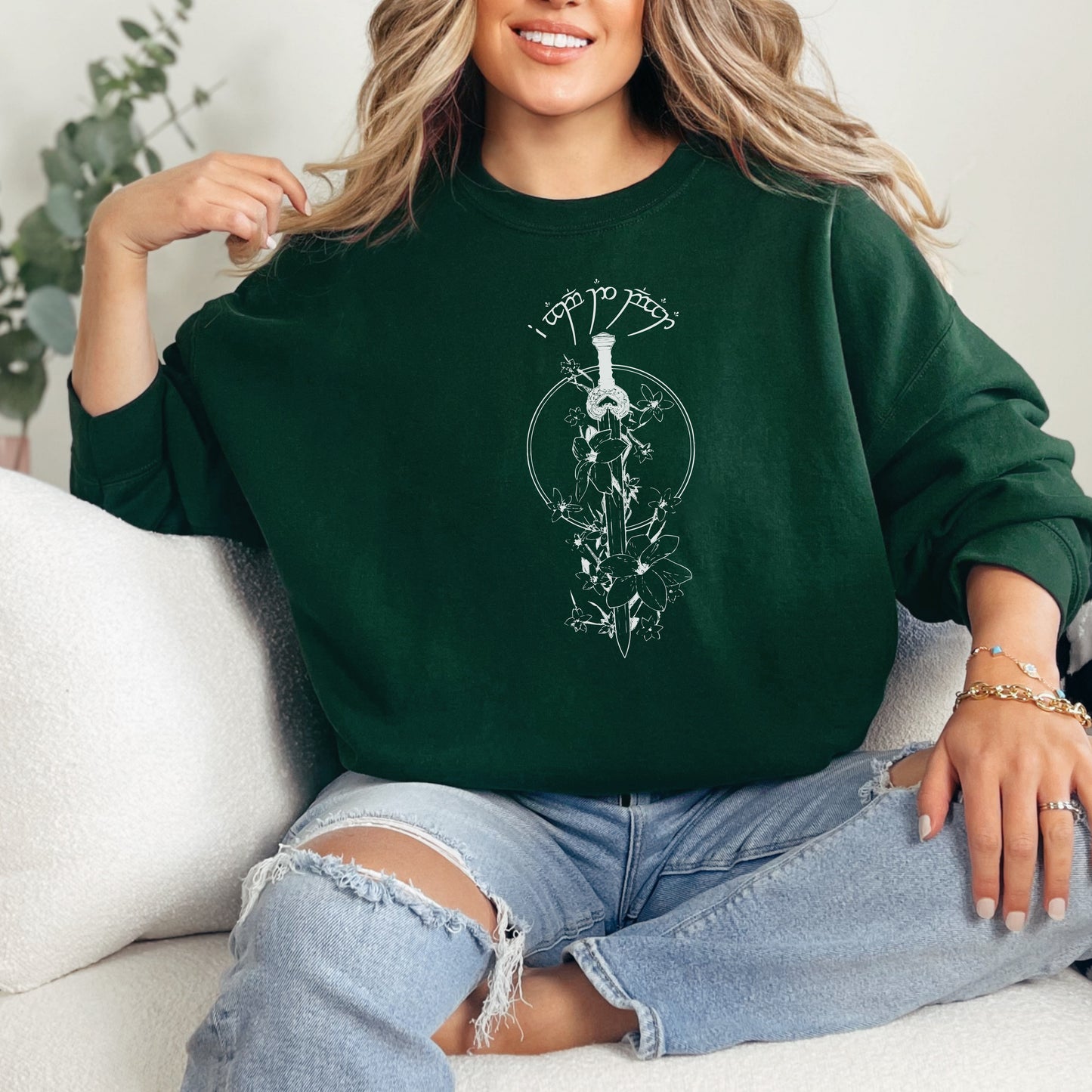 🧝‍♂️ Elvish Sword and Floral Sweatshirt – Elegance Meets Fantasy