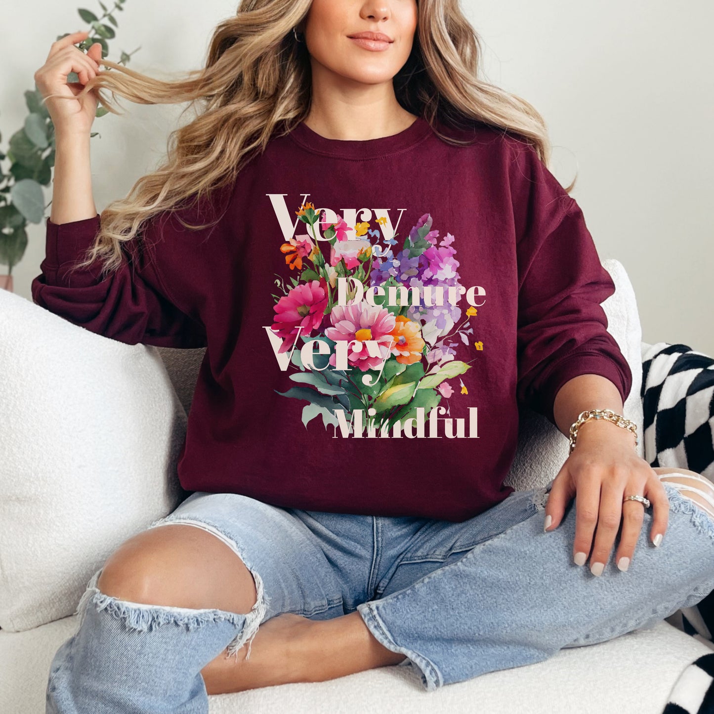 🌸 Very Demure & Mindful Floral Sweatshirt