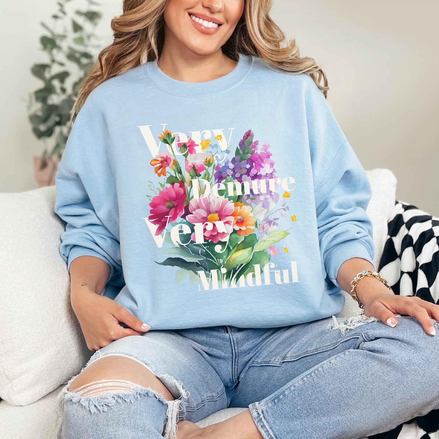 🌸 Very Demure & Mindful Floral Sweatshirt