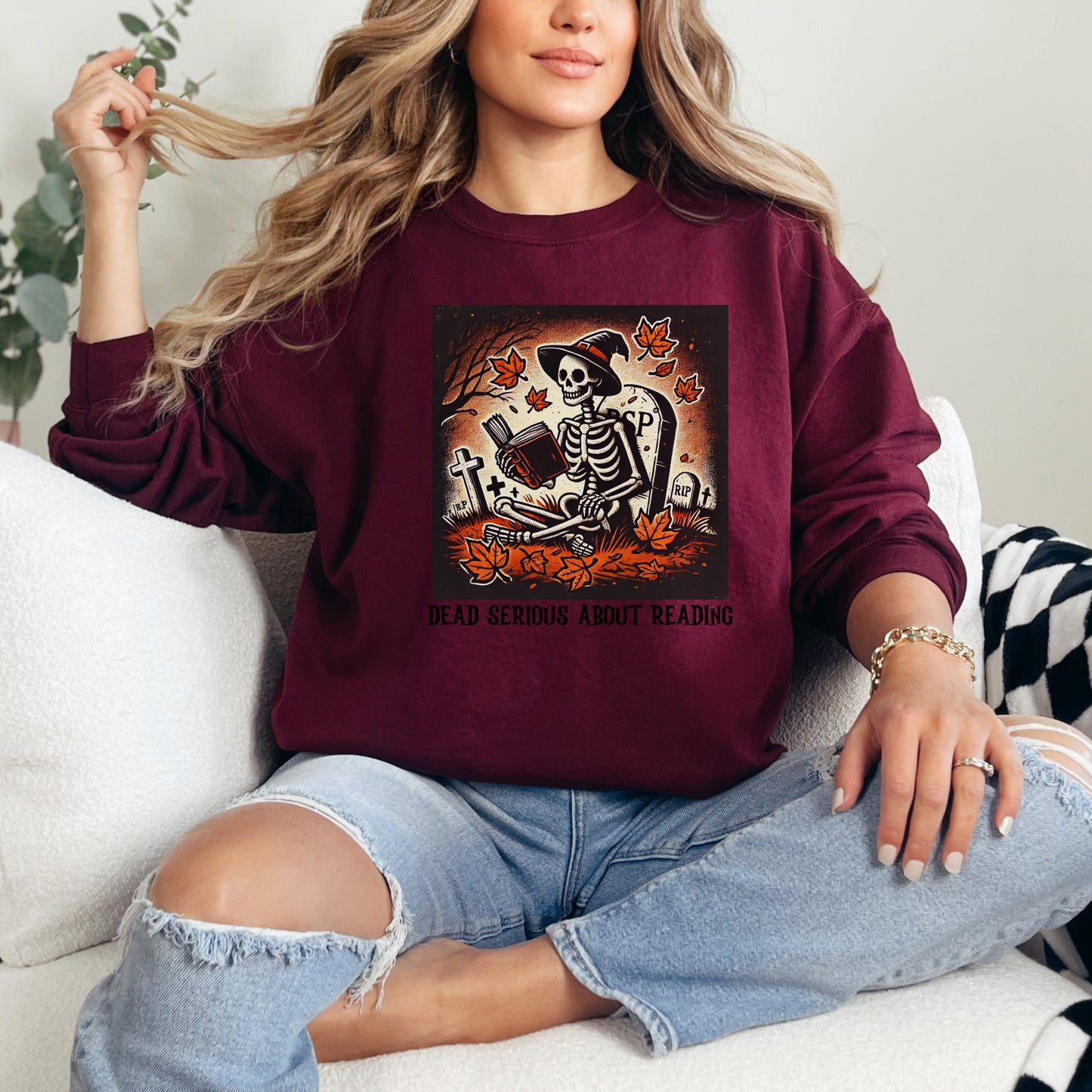 ☠️ Dead Serious About Reading Sweatshirt - Gothic Literature Fashion for Halloween & Beyond ☠️