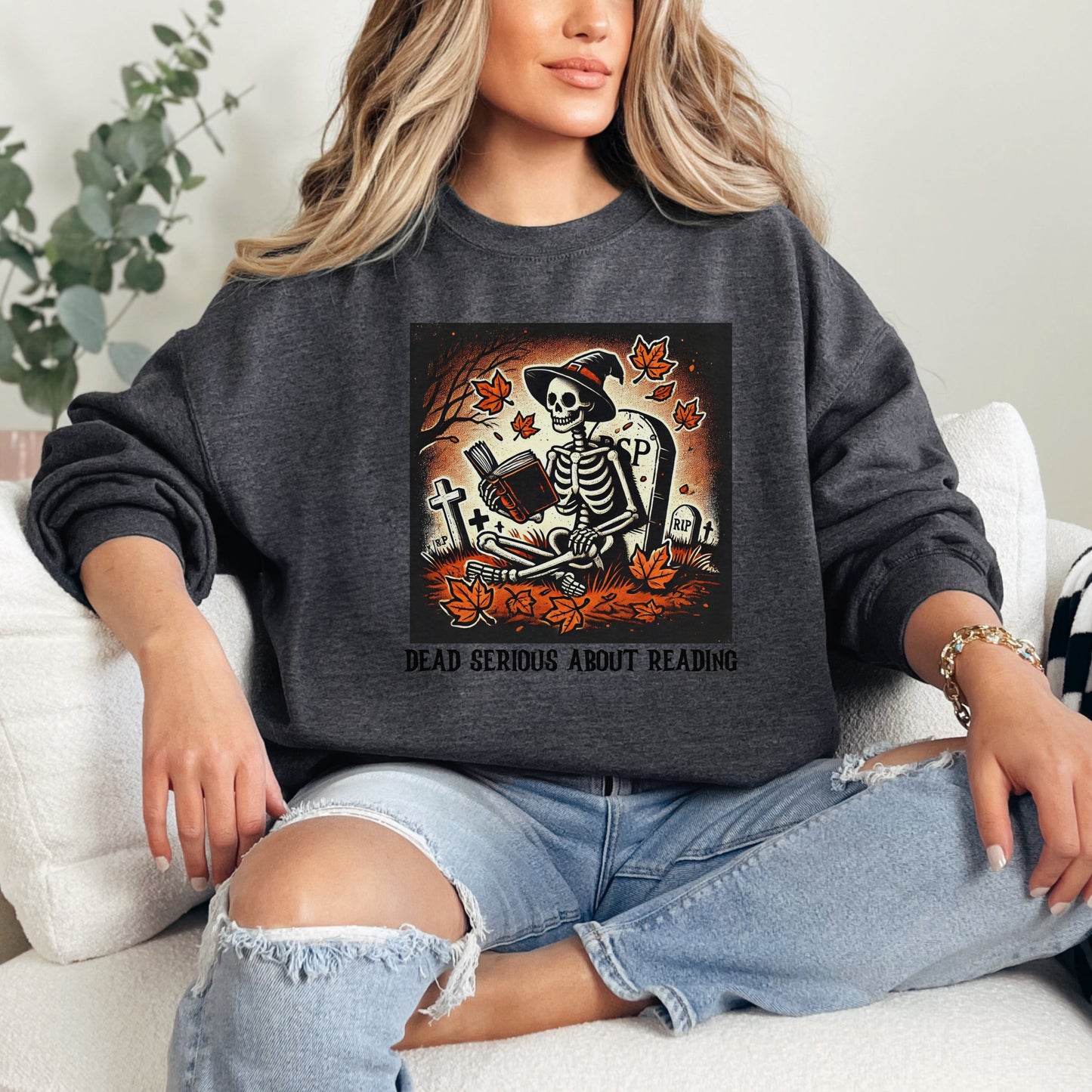 ☠️ Dead Serious About Reading Sweatshirt - Gothic Literature Fashion for Halloween & Beyond ☠️