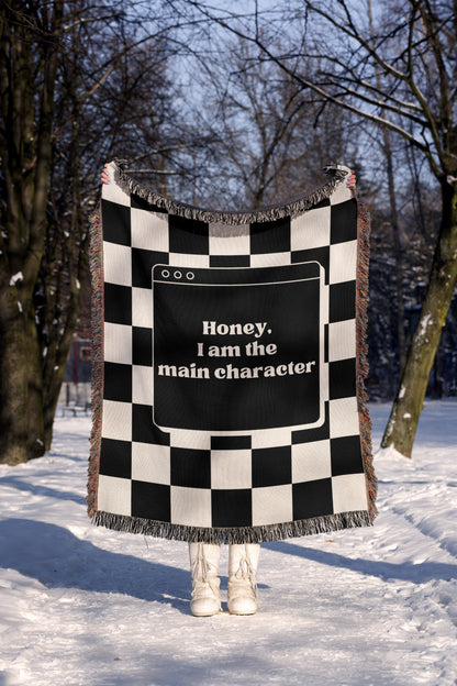 ✨ "Honey, I Am the Main Character" Checkered Blanket