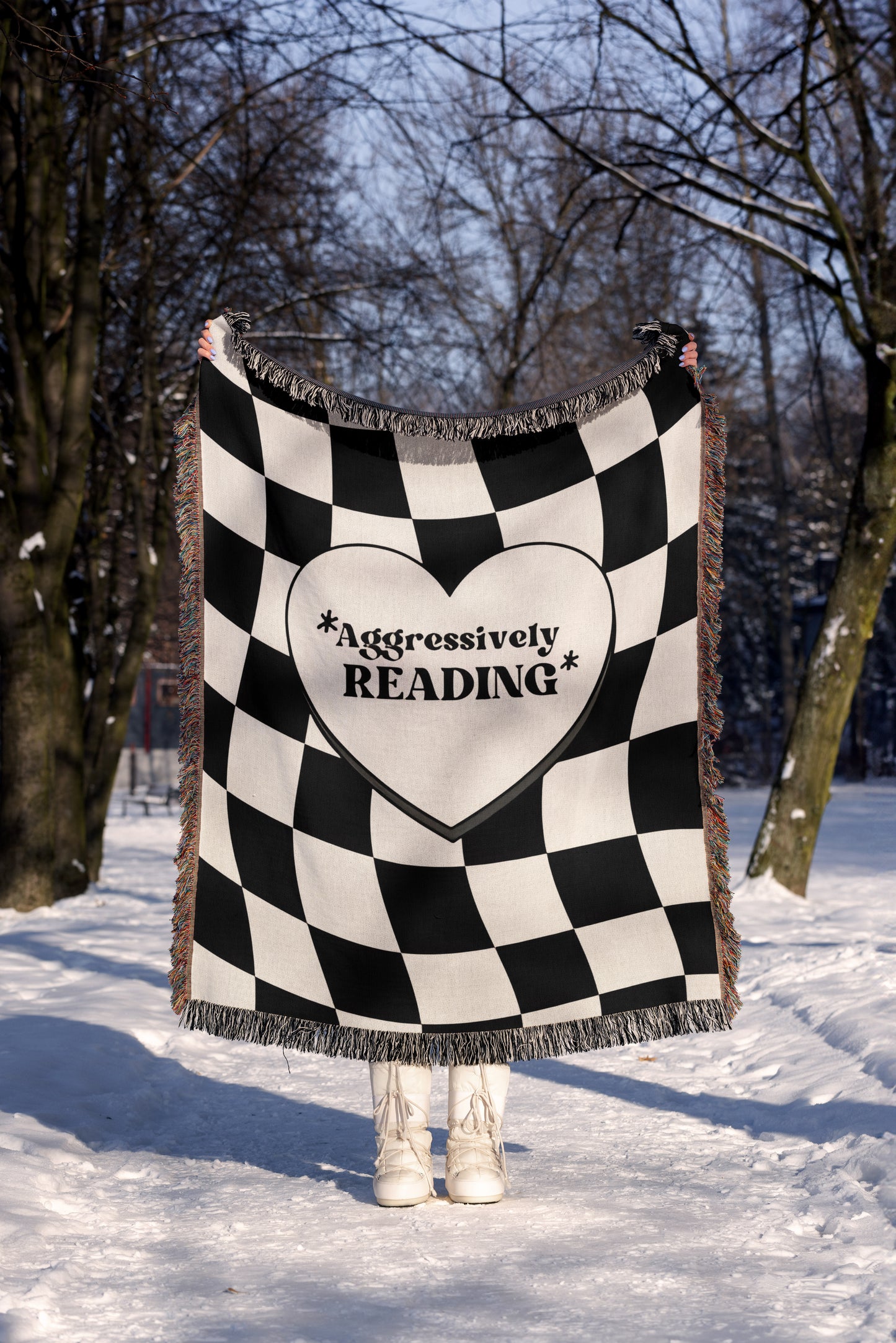 📚 "Aggressively Reading" Gothic Checkerboard Blanket