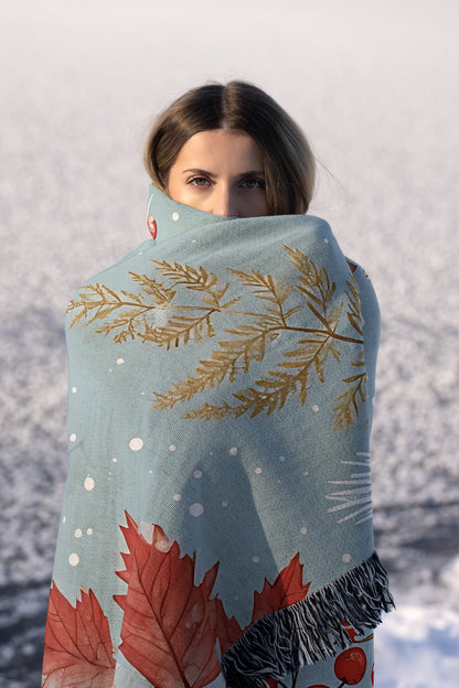 Winterberry & Pine Christmas Woven Throw Blanket 🎄❄️