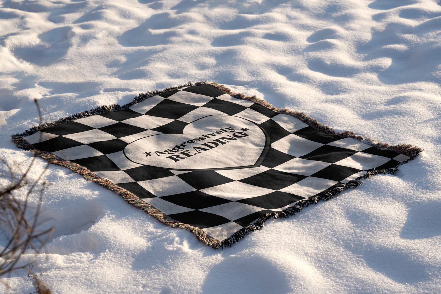 📚 "Aggressively Reading" Gothic Checkerboard Blanket